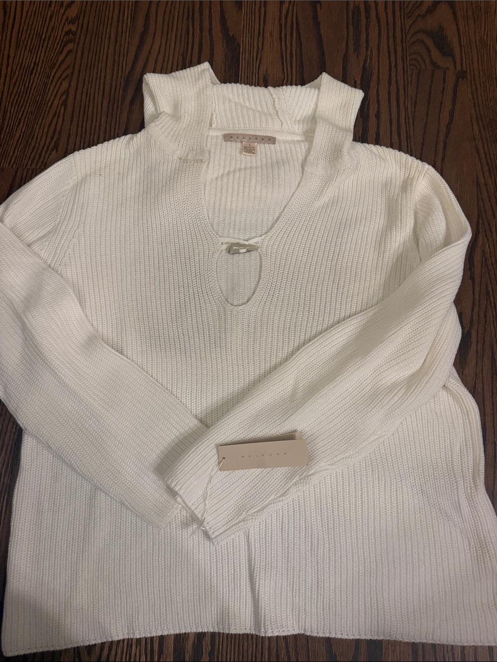 NEW Women’s white V‑Neck Knit Hoodie Sweater with Keyhole Accent